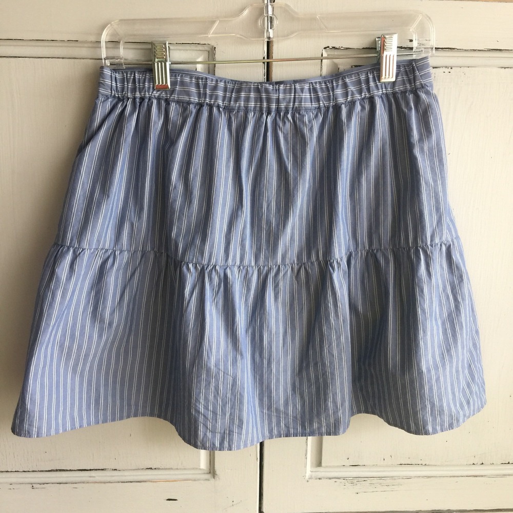 Madewell Bistro Small Mini Skirt Blue / White Stripes Chambray Denim Lined - Picture 2 of 12